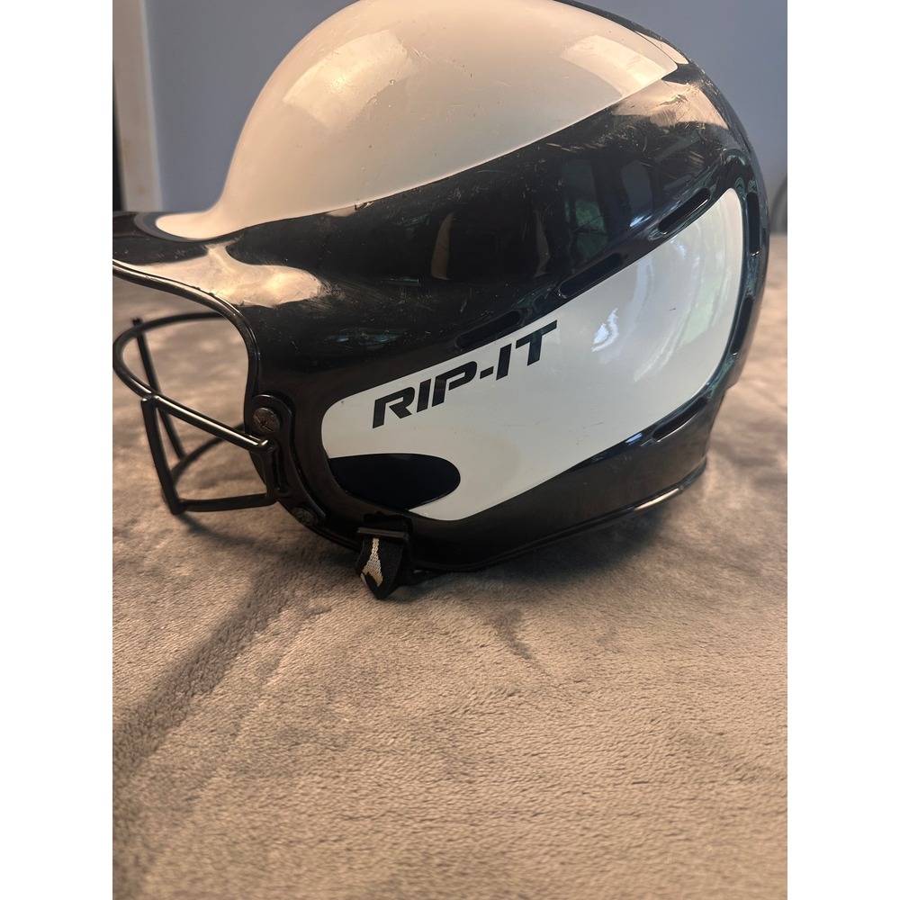 RIP-IT Vision Pro Softball/Baseball Batting Helmet w/ Face Guard Black White M/L